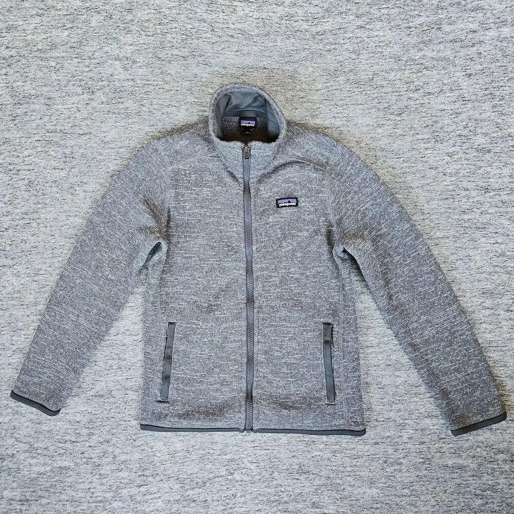 Patagonia Better Sweater Jacket Kids Medium 10 Gray Full Zip Fleece Mock Neck